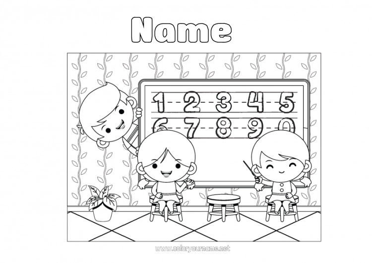 Coloring page to print Number Back to School Class board Classroom Student