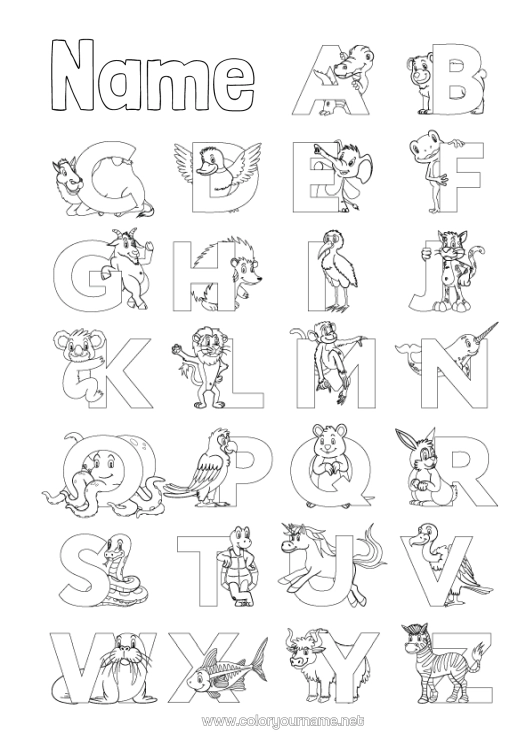 Colouring page to print Children's Activities Animal Alphabet