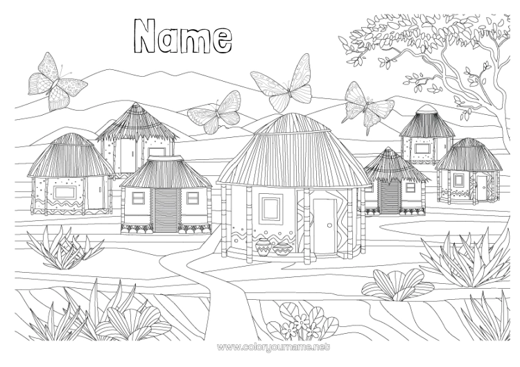 Colouring page to print Butterfly House Complex Colouring Pages Africa Insects