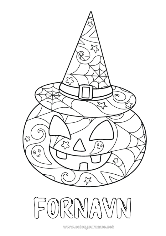 Fargeleggingssiden til utskrift Gresskar Jack O'Lantern Hatt Mellomliggende fargelegginger Zentangle