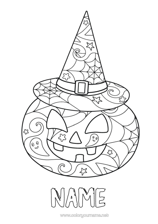 Colouring page to print Pumpkin Jack O'lantern Hat Intermediate Colouring Sheets Zentangle