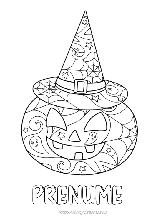 Pagină de colorat de imprimat Dovleac Jack cu lampa Pălărie Colorează intermediare Zentangle