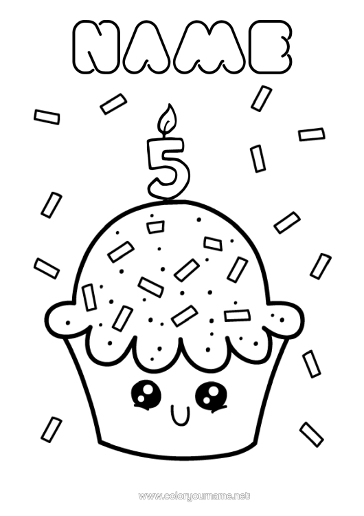 Colouring page to print Candle Cake Birthday Cute Customisable Age Celebrated