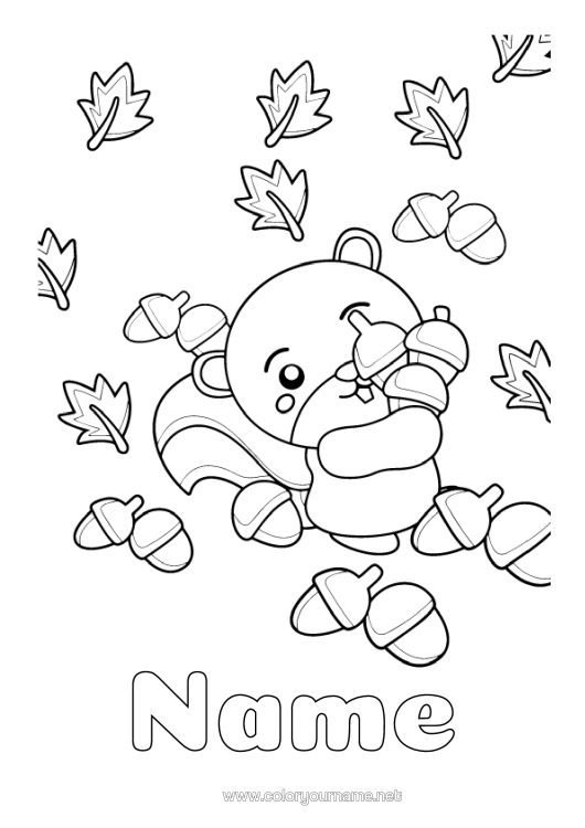 Colouring page to print Squirrel Autumn Animal Leaves Forest Animals Gland