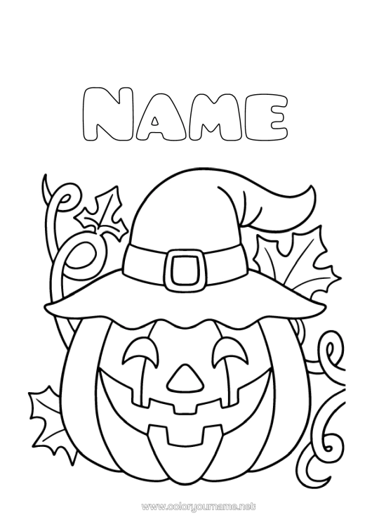 Colouring page to print Pumpkin Jack O'lantern Hat