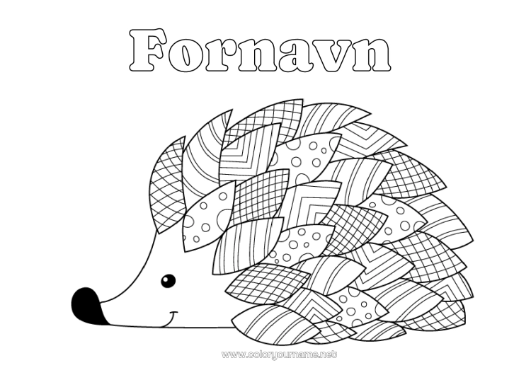 Farvelægningssiden til udskrivning Pindsvin Efterår Dyr Blade Zentangle Skovens dyr