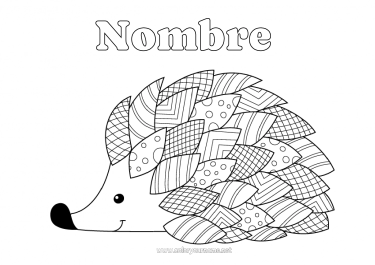 Dibujo para colorear para imprimir Erizo Otoño Hojas Zentangle Animales del bosque