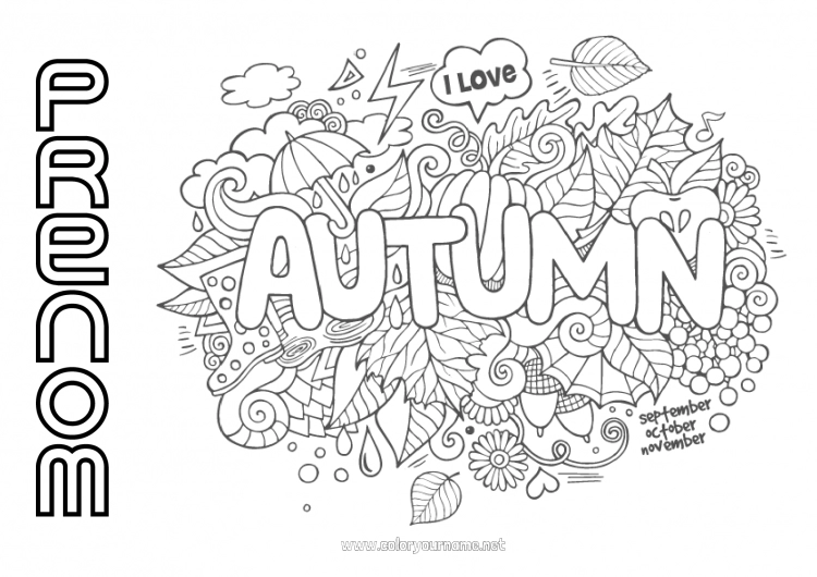 Coloriage à imprimer Automne Feuilles Symboles Doodle