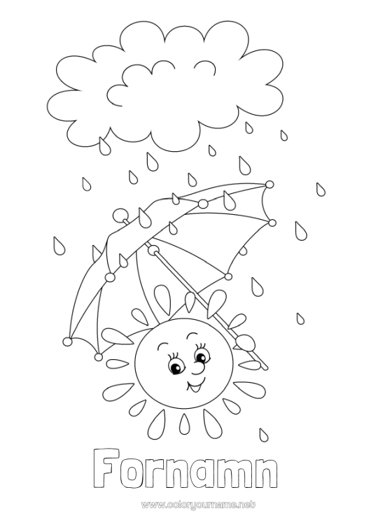 Färgläggningssida att skriva ut Höst Vår Sol Barnaktiviteter Paraply Regn