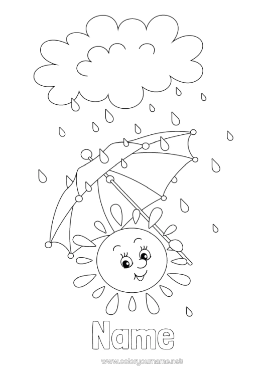 Colouring page to print Autumn Spring Sun Children's Activities Umbrella Rain
