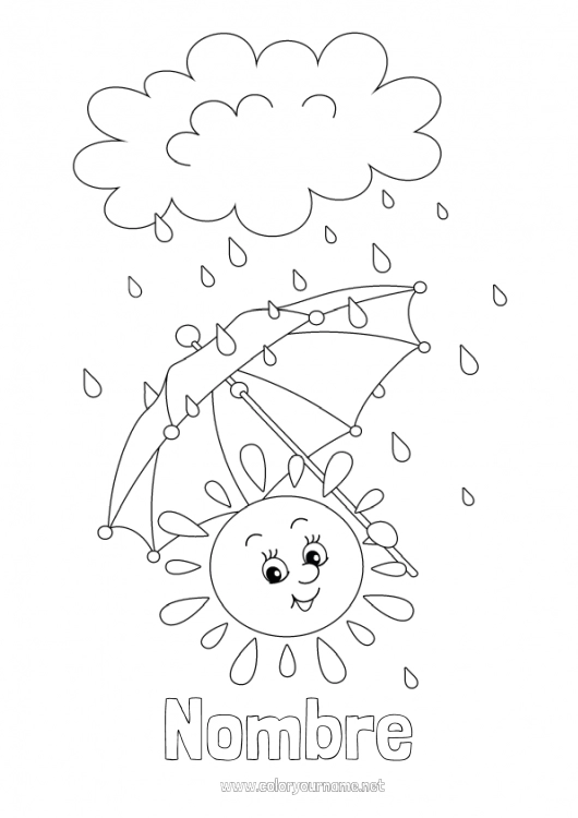 Dibujo para colorear para imprimir Otoño Primavera Sol Actividades para niños Paraguas Lluvia