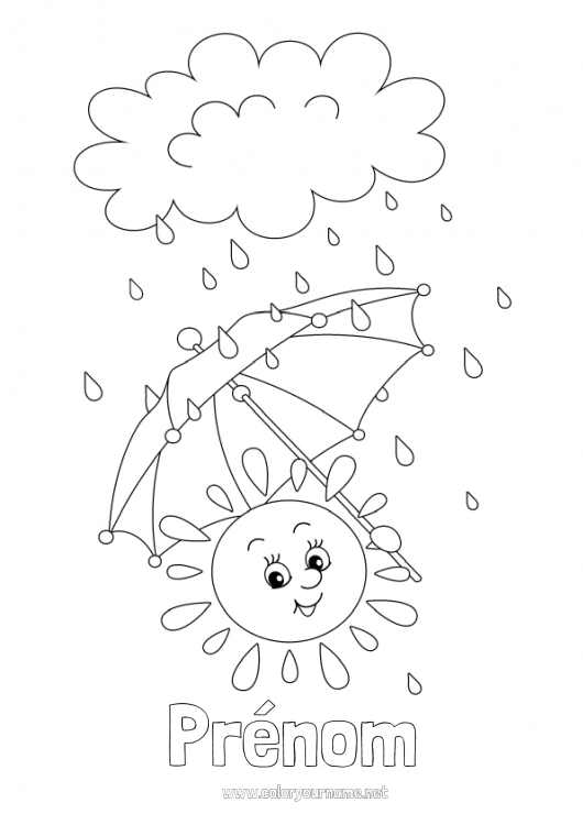 Coloriage à imprimer Automne Printemps Soleil Activités enfants Parapluie Pluie