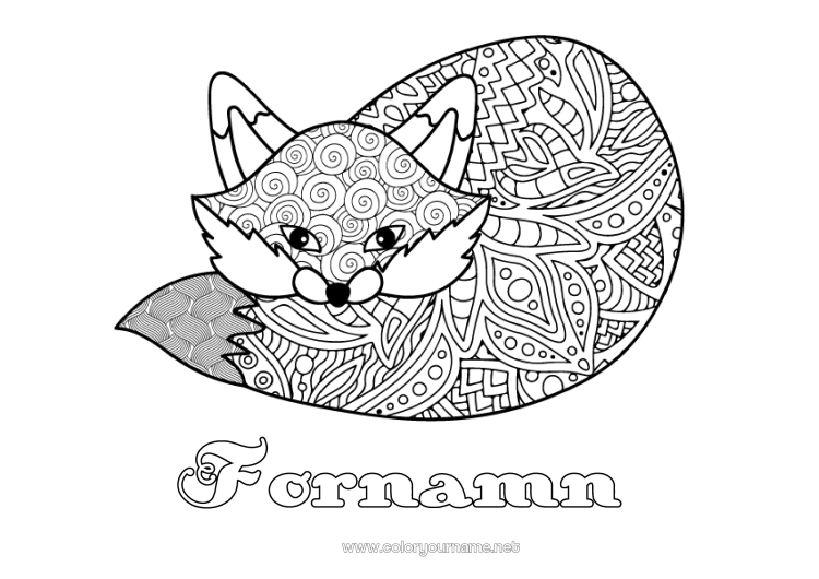 Färgläggningssida att skriva ut Räv Djur Komplexa målarbilder Zentangle Skogens djur