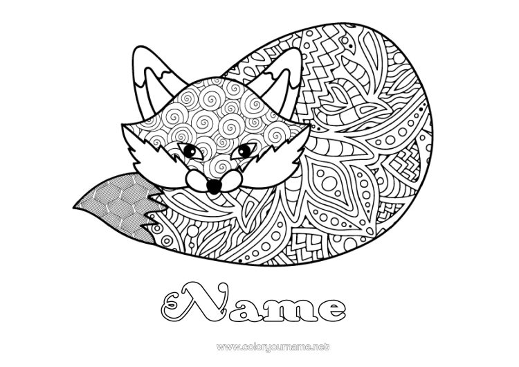 Colouring page to print Fox Animal Complex Colouring Pages Zentangle Forest Animals