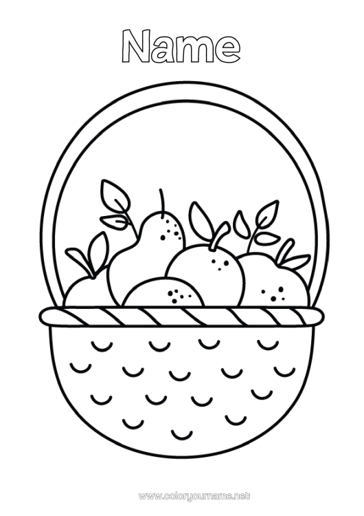 Colouring page to print Basket Fruit Pear Apple