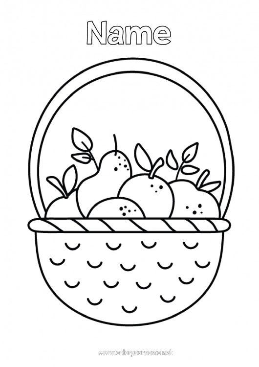 Coloring page to print Basket Fruits Pear Apple