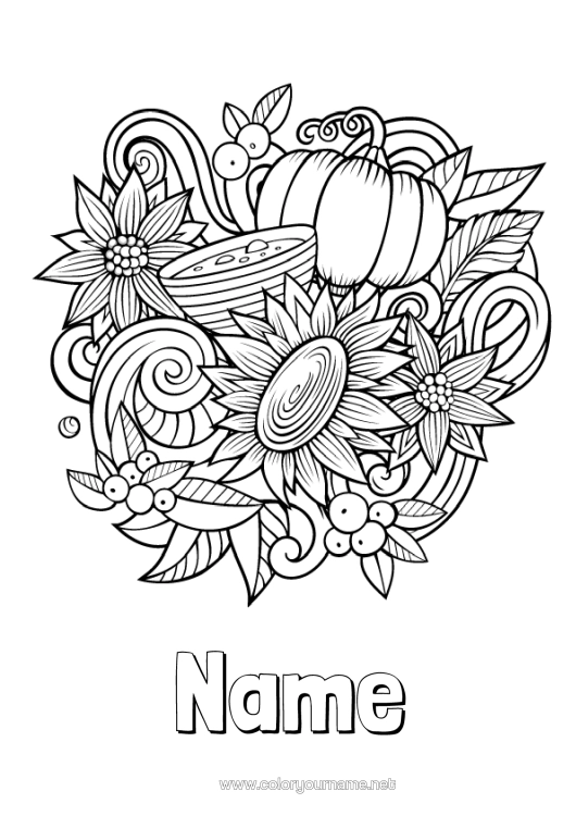 Colouring page to print Autumn Symbols Doodle Zentangle