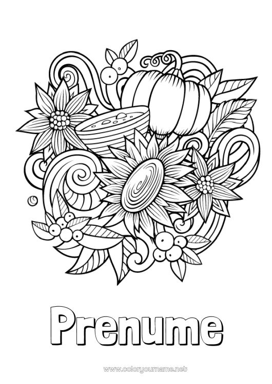 Pagină de colorat de imprimat Toamnă Simboluri Doodle Zentangle