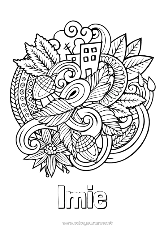 Kolorowanka do wydruku Jesień Symbole Doodle Zentangle