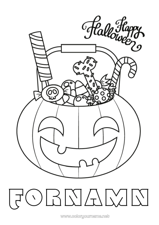 Färgläggningssida att skriva ut Godis Pumpa Halloween Anmälan 