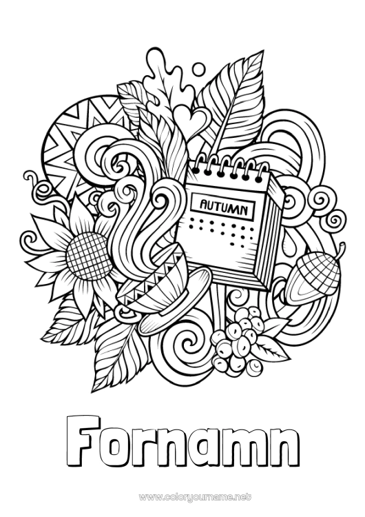 Färgläggningssida att skriva ut Höst Symboler Doodle Zentangle