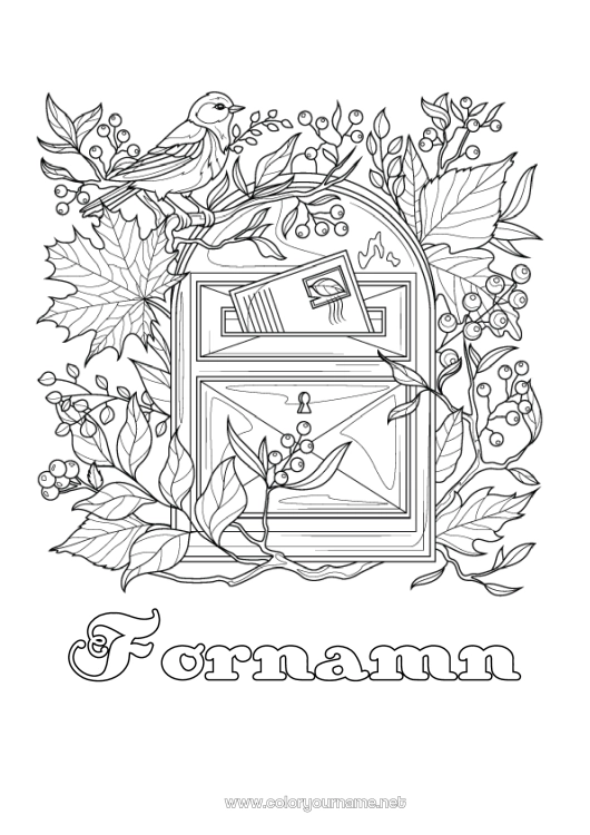 Färgläggningssida att skriva ut Fågel Blad Zentangle Fåglar och flygande däggdjur Postlåda