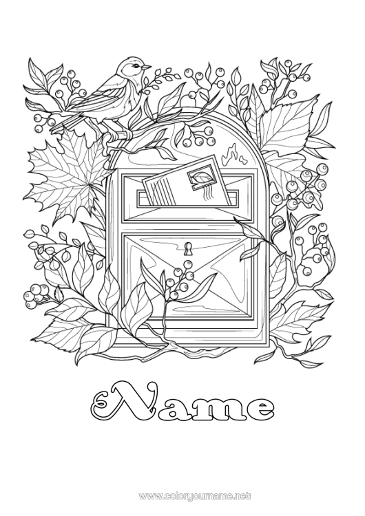 Colouring page to print Bird Leaves Zentangle Birds And Flying Mammals Letterbox