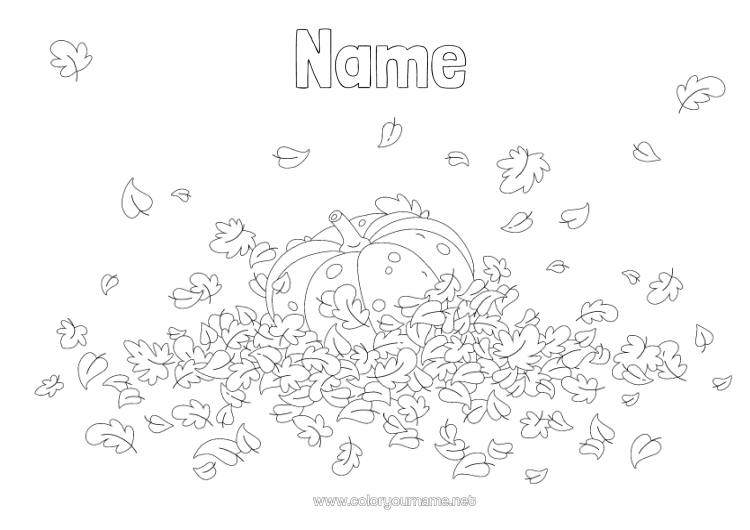 Colouring page to print Pumpkin Halloween Autumn Leaves Vegetables Squash