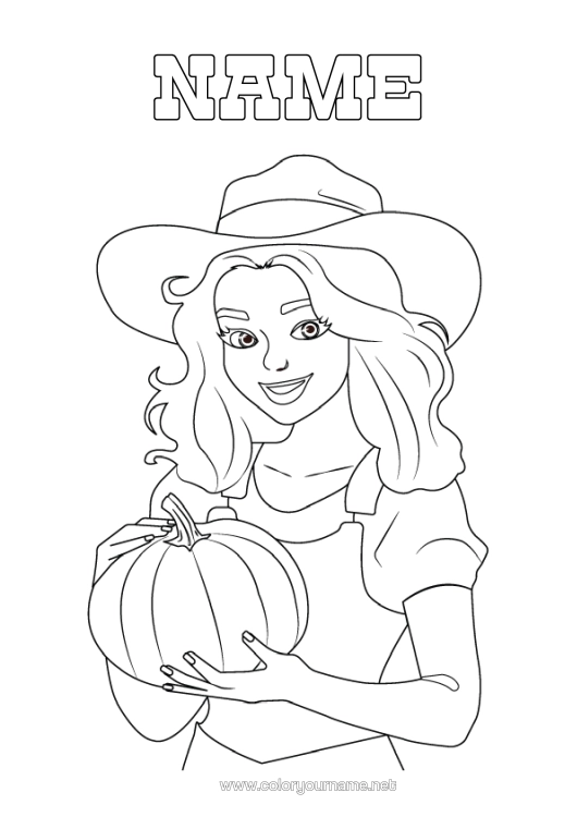 Colouring page to print Pumpkin Girl Cowboy