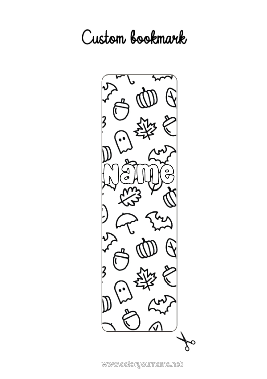 Colouring page to print Bat Ghost Pumpkin Autumn Bookmark Symbols Birds And Flying Mammals Gland