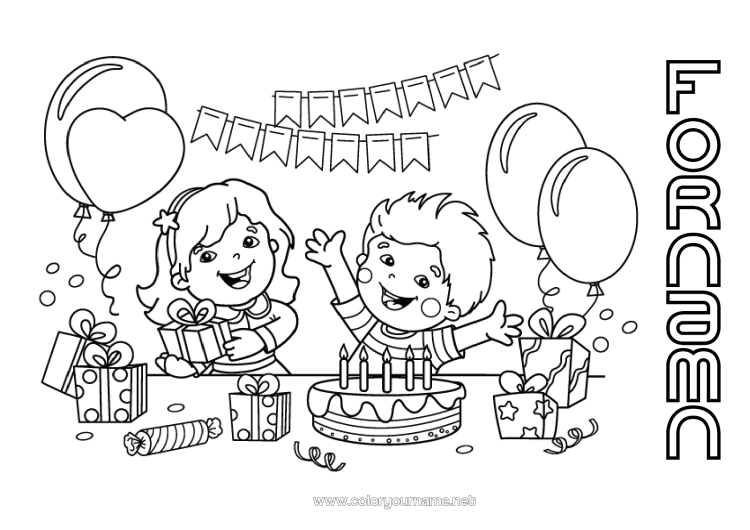 Färgläggningssida att skriva ut Födelsedag Ballonger Fest Flicka Pojke