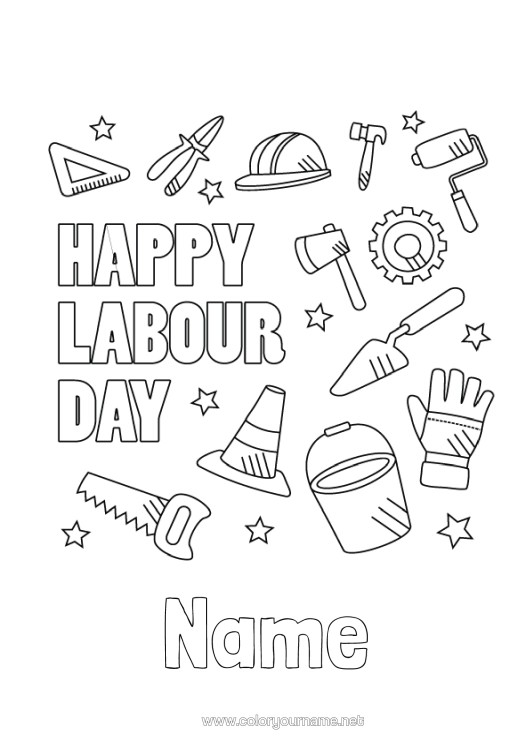 Colouring page to print Tools Labour Day