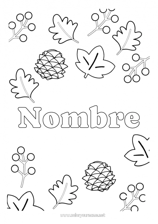 Dibujo para colorear para imprimir Otoño Hojas Simbolos Cono de pino Saúco