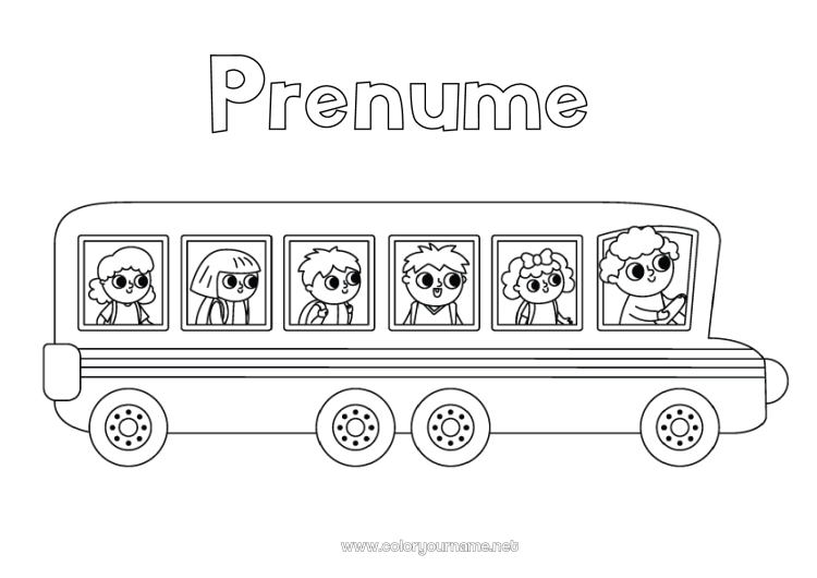 Pagină de colorat de imprimat Vehicule Autobuz, microbuz Transport public terestru Întoarcerea la școală Elev
