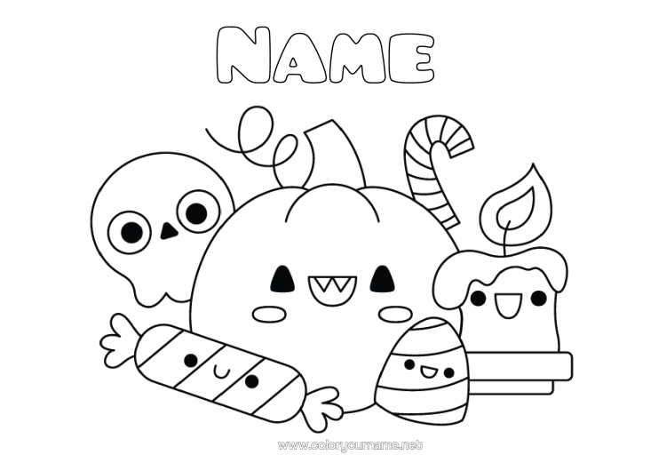 Colouring page to print Candle Sweets Pumpkin