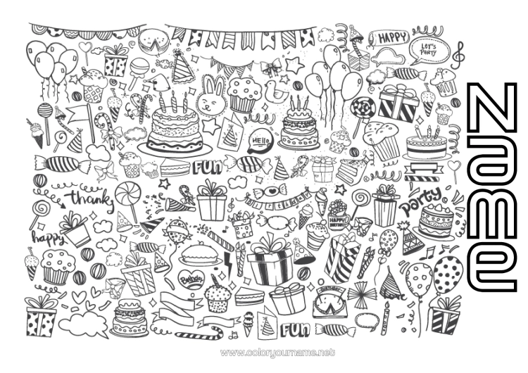 Colouring page to print Birthday Symbols Complex Colouring Pages