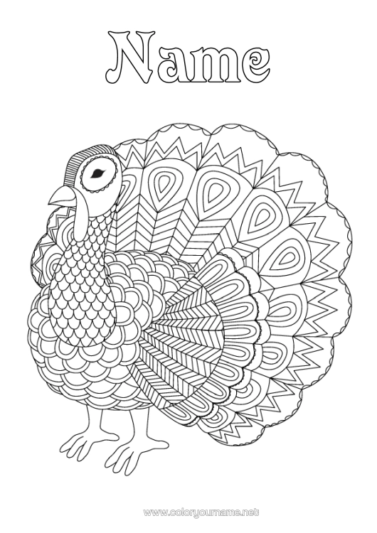 Colouring page to print Animal Peacock Complex Colouring Pages Zentangle Birds And Flying Mammals