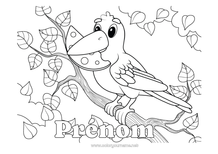 Coloriage à imprimer Oiseau Renard Activités enfants Oiseaux et mammifères volants Animaux de la forêt Corbeau