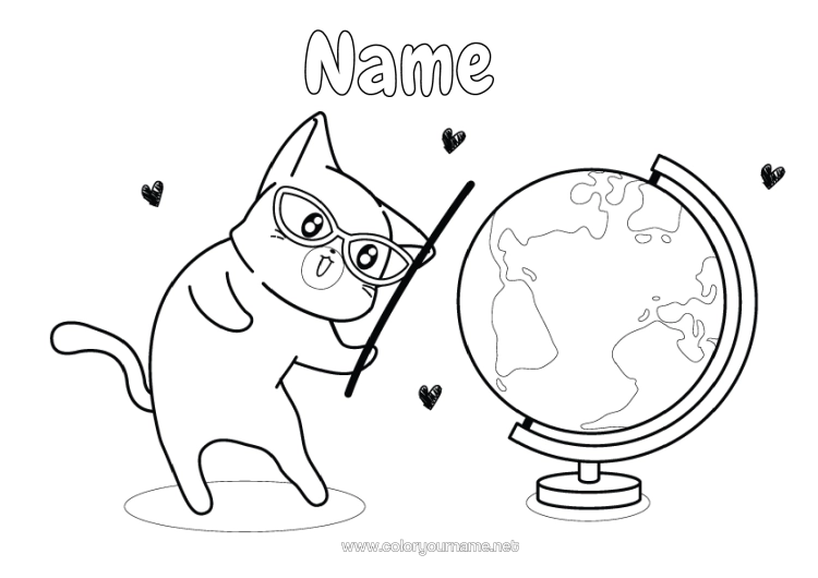 Colouring page to print Cat Geography Dogs And Cats Globe
