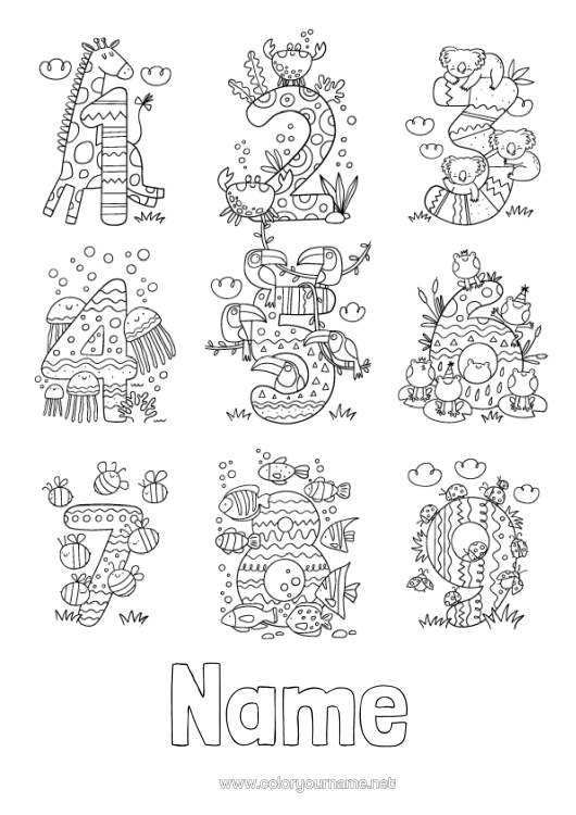 Colouring page to print Figure Children's Activities Animal Six Two Three Four One Five September Eight Nine