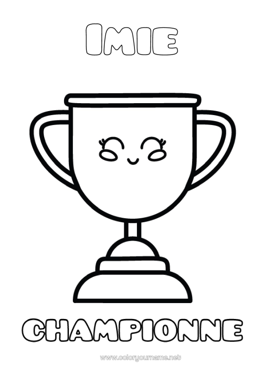 Kolorowanka do wydruku Sport Dziewczyna Puchar, trofeum, medal. Zawody i nagrody