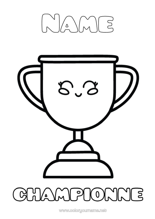 Colouring page to print Sport Girl Cup, Trophy, Medal Competitions And Awards