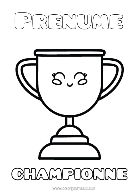 Pagină de colorat de imprimat Sport Fată Cupă, trofeu, medalie Competiții și premii
