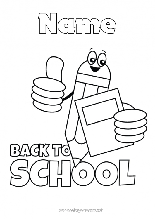 Coloring page to print Pencil Back to School School supplies