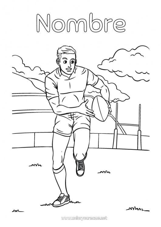 Dibujo para colorear para imprimir Sport Rugby Pelota de rugby Deportes en equipo