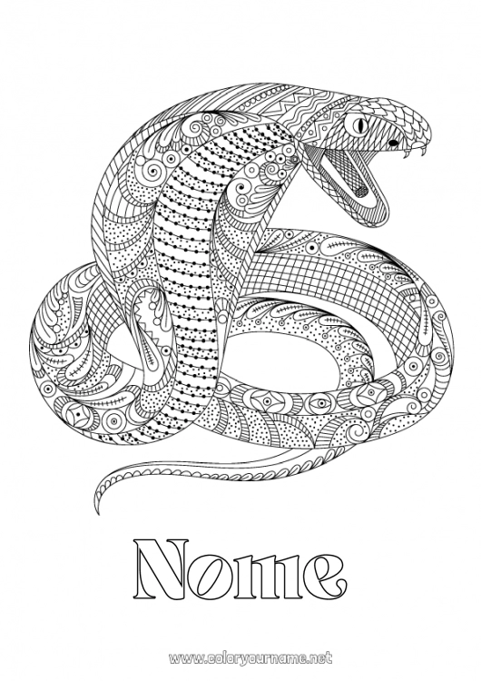 Pagina da colorare da stampare Serpente Colorazioni complesse Zentangle Rettili