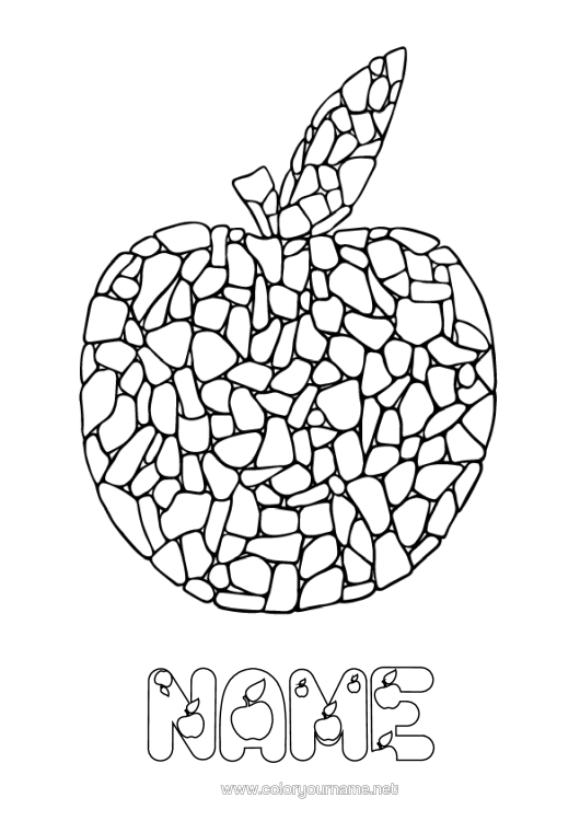 Colouring page to print Children's Activities Fruit Apple Mosaics