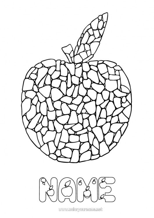 Coloring page to print Children's activities Fruits Apple Mosaics