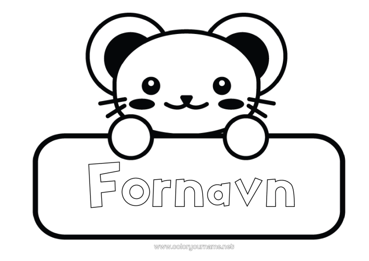 Farvelægningssiden til udskrivning Kawaii Mus Dyr Skovens dyr Etikette