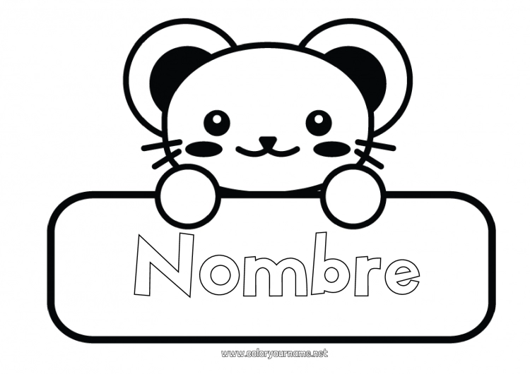 Dibujo para colorear para imprimir Kawaii Ratón Animales Animales Del Bosque Etiquetas